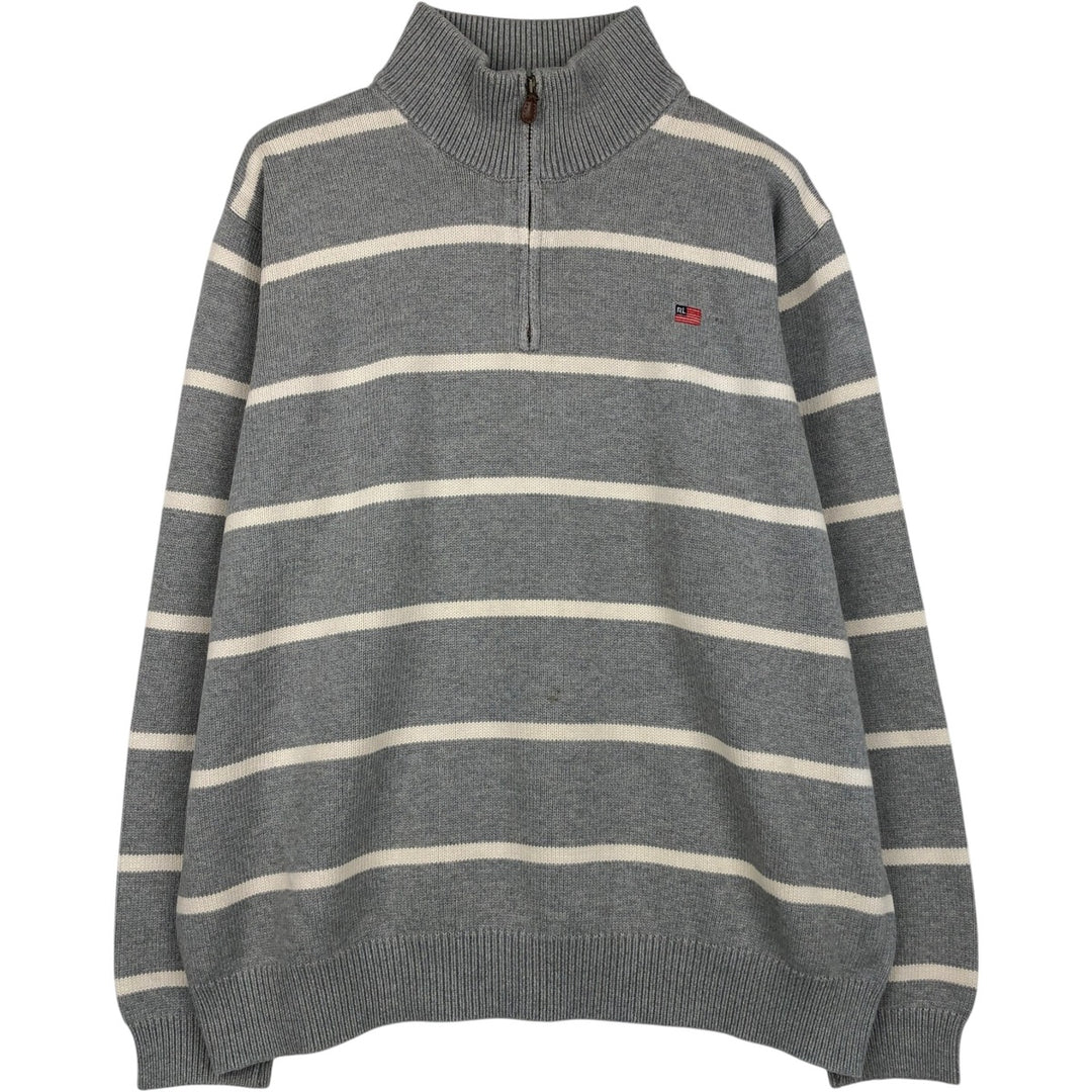 Ralph Lauren POLO JEANS COMPANY Border Pattern Cotton Knit Half Zip Sweater Men's XL cotton gray type Vintage Second Hand