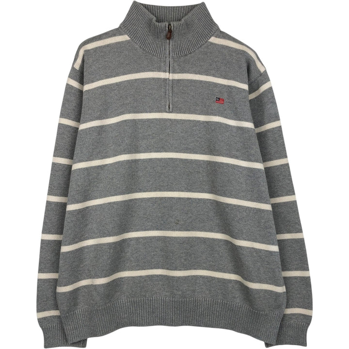 Ralph Lauren POLO JEANS COMPANY Border Pattern Cotton Knit Half Zip Sweater Men's XL cotton gray type Vintage Second Hand