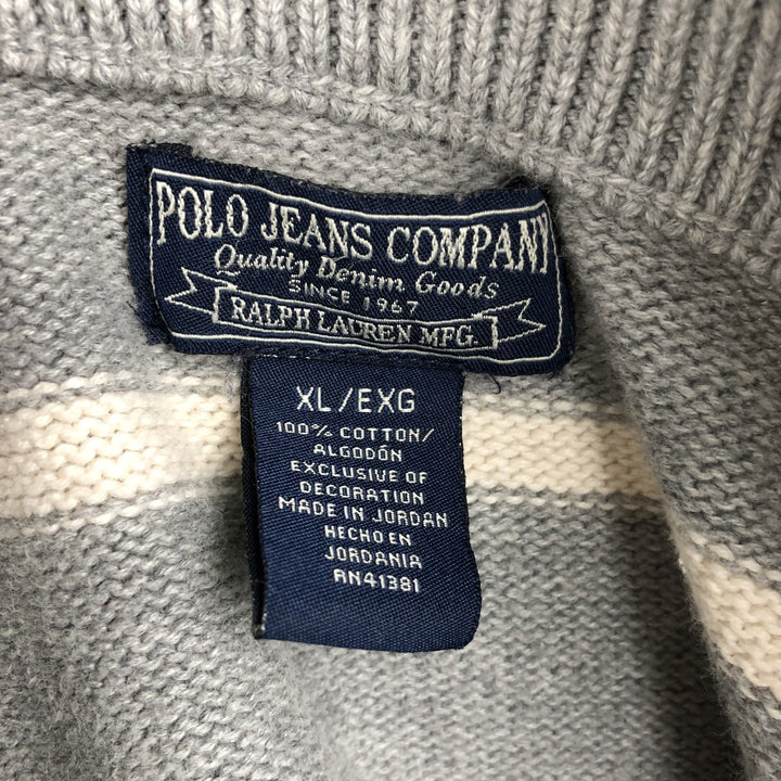 Ralph Lauren POLO JEANS COMPANY Border Pattern Cotton Knit Half Zip Sweater Men's XL cotton gray type Vintage Second Hand