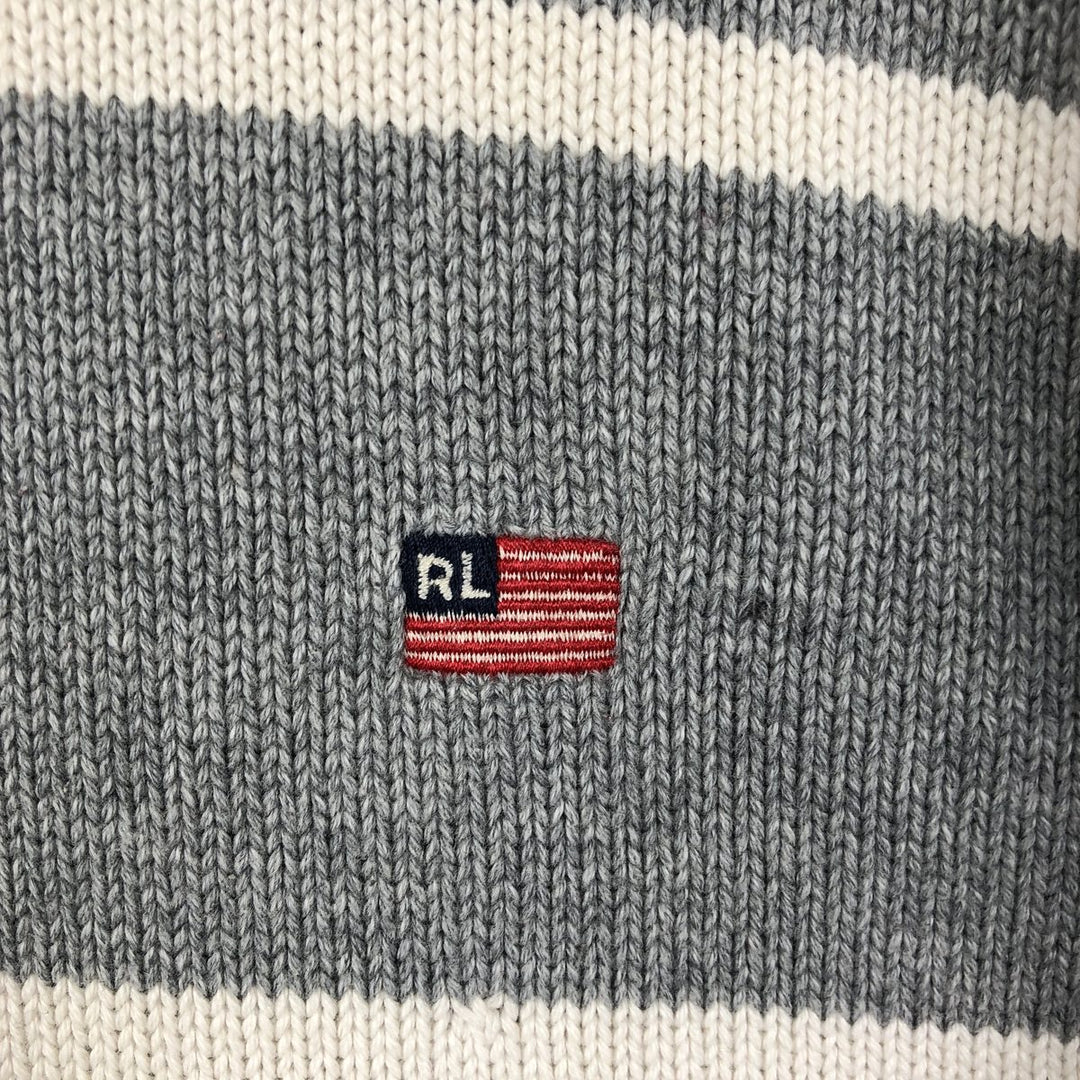 Ralph Lauren POLO JEANS COMPANY Border Pattern Cotton Knit Half Zip Sweater Men's XL cotton gray type Vintage Second Hand