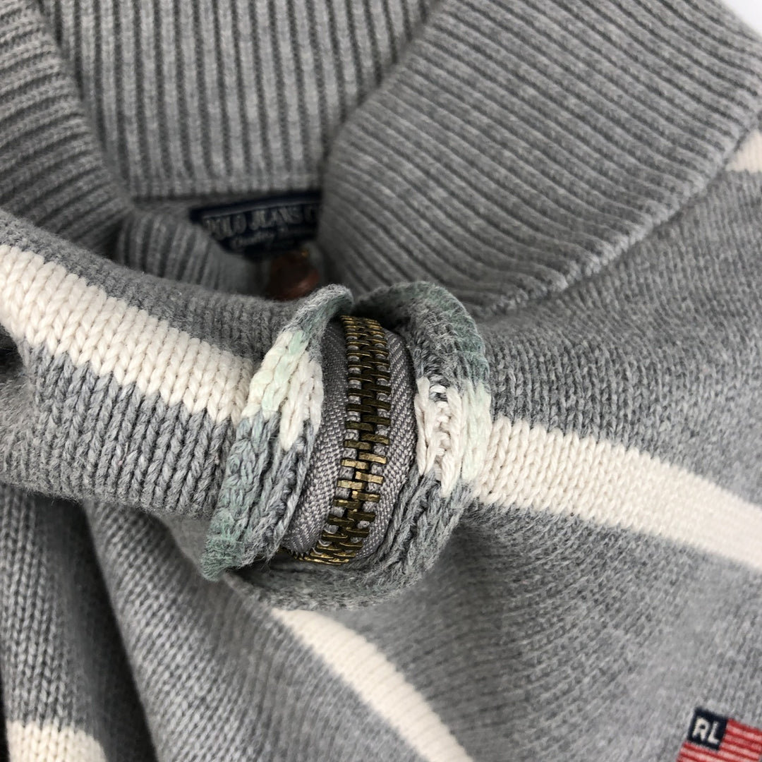 Ralph Lauren POLO JEANS COMPANY Border Pattern Cotton Knit Half Zip Sweater Men's XL cotton gray type Vintage Second Hand