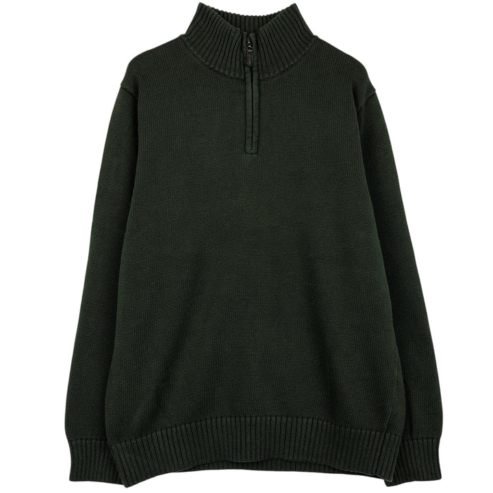 90s-00'S LLBean Cotton Knit Half-Zip Sweater, Men's Size L, Vintage cotton Khaki type Vintage Second Hand