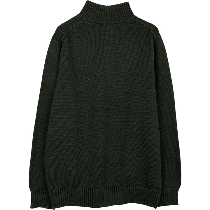 90s-00'S LLBean Cotton Knit Half-Zip Sweater, Men's Size L, Vintage cotton Khaki type Vintage Second Hand