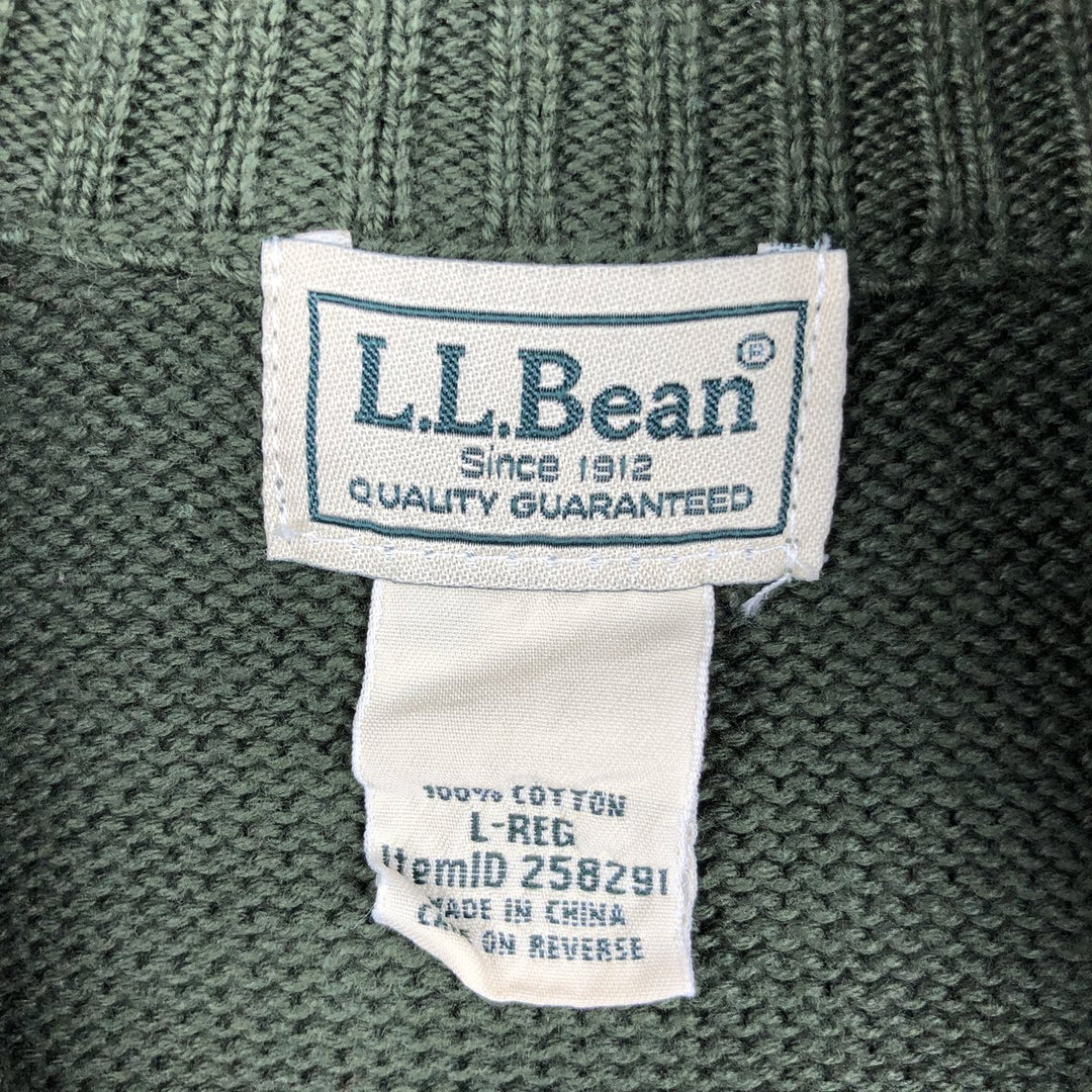 90s-00'S LLBean Cotton Knit Half-Zip Sweater, Men's Size L, Vintage cotton Khaki type Vintage Second Hand
