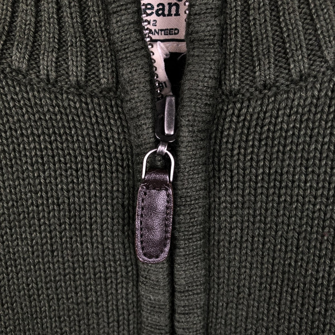 90s-00'S LLBean Cotton Knit Half-Zip Sweater, Men's Size L, Vintage cotton Khaki type Vintage Second Hand