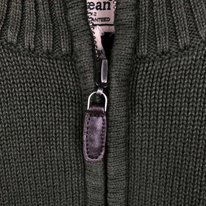 90s-00'S LLBean Cotton Knit Half-Zip Sweater, Men's Size L, Vintage cotton Khaki type Vintage Second Hand