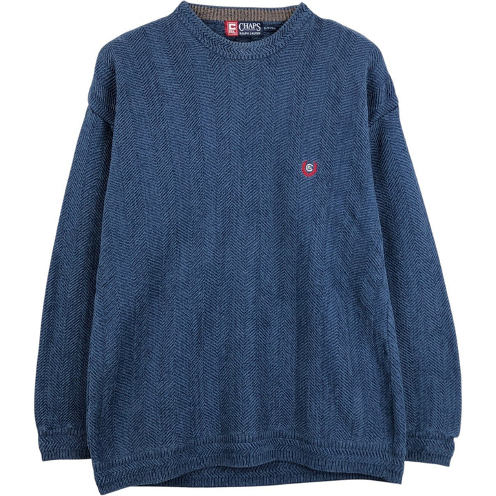 Ralph Lauren CHAPS Herringbone Cotton Knit Sweater, Men's Size Small cotton navy blue type Vintage Second Hand