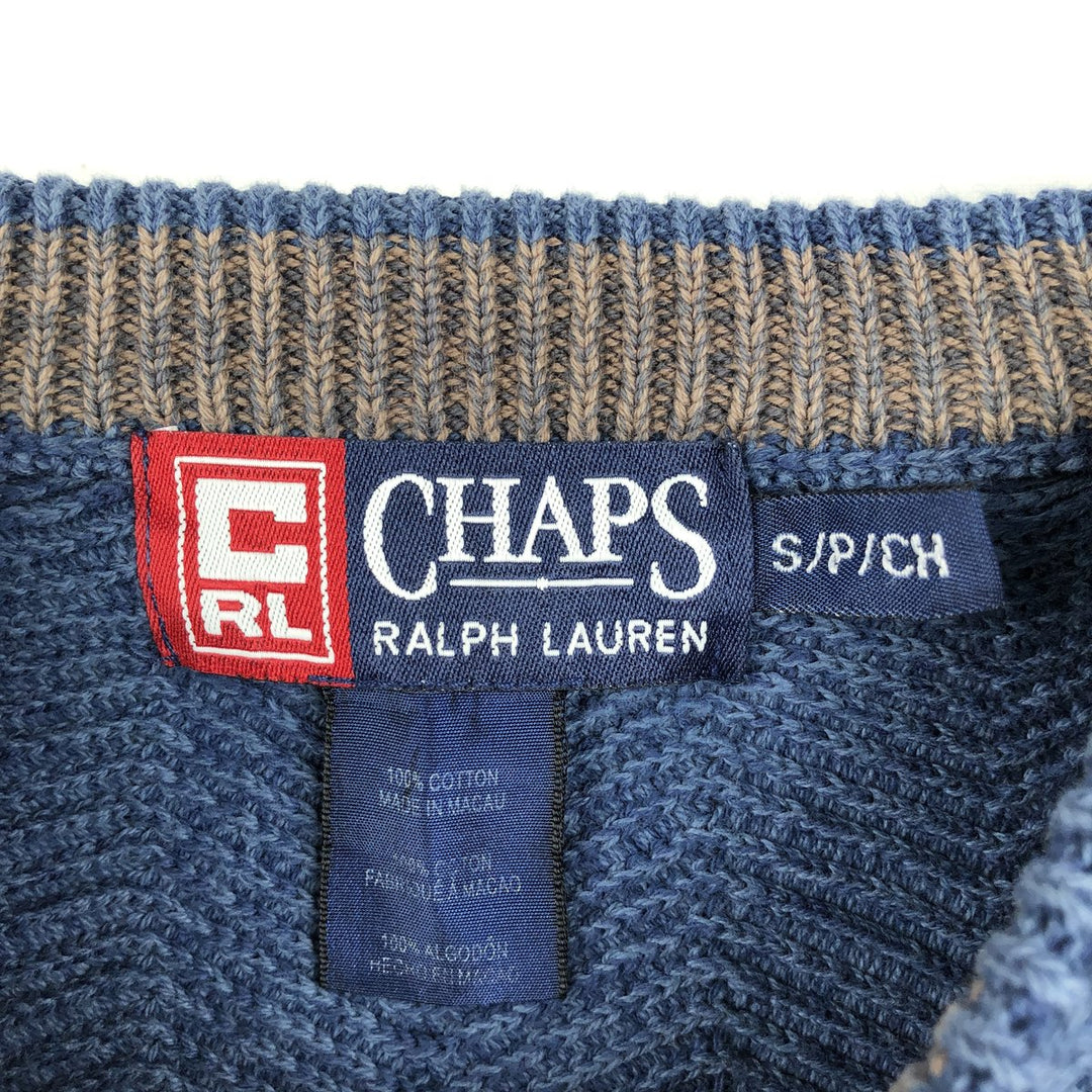 Ralph Lauren CHAPS Herringbone Cotton Knit Sweater, Men's Size Small cotton navy blue type Vintage Second Hand