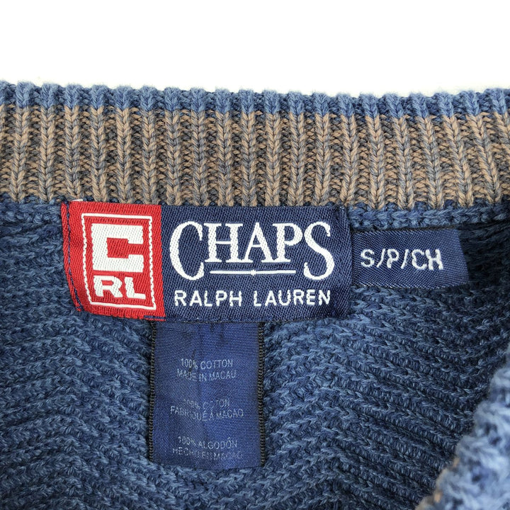 Ralph Lauren CHAPS Herringbone Cotton Knit Sweater, Men's Size Small cotton navy blue type Vintage Second Hand