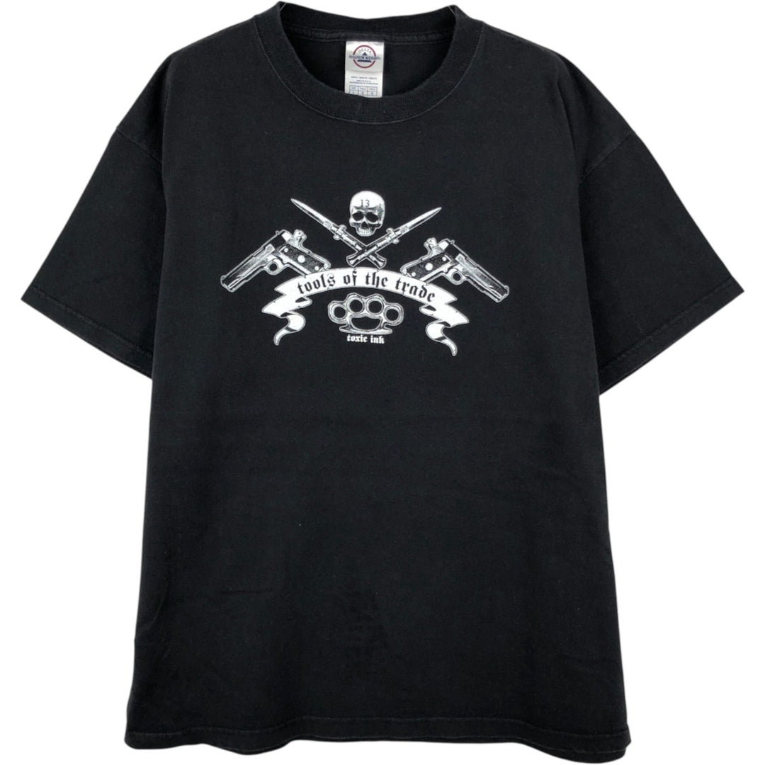 2000'S Delta Pin-up Girl Skull Pattern Erotic T-shirt Motorcycle Bike T-shirt Men's Size L cotton black type Vintage Second Hand
