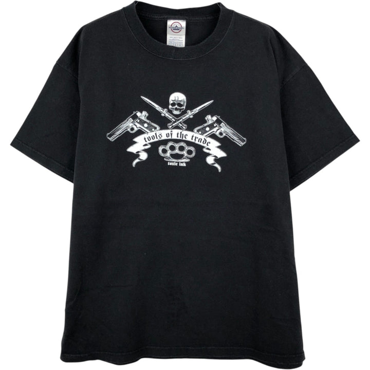2000'S Delta Pin-up Girl Skull Pattern Erotic T-shirt Motorcycle Bike T-shirt Men's Size L cotton black type Vintage Second Hand