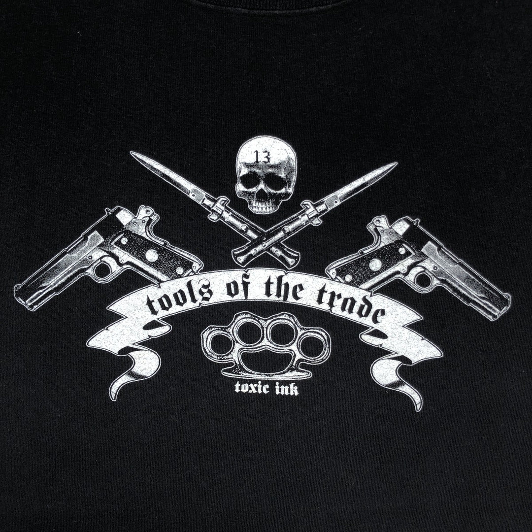 2000'S Delta Pin-up Girl Skull Pattern Erotic T-shirt Motorcycle Bike T-shirt Men's Size L cotton black type Vintage Second Hand