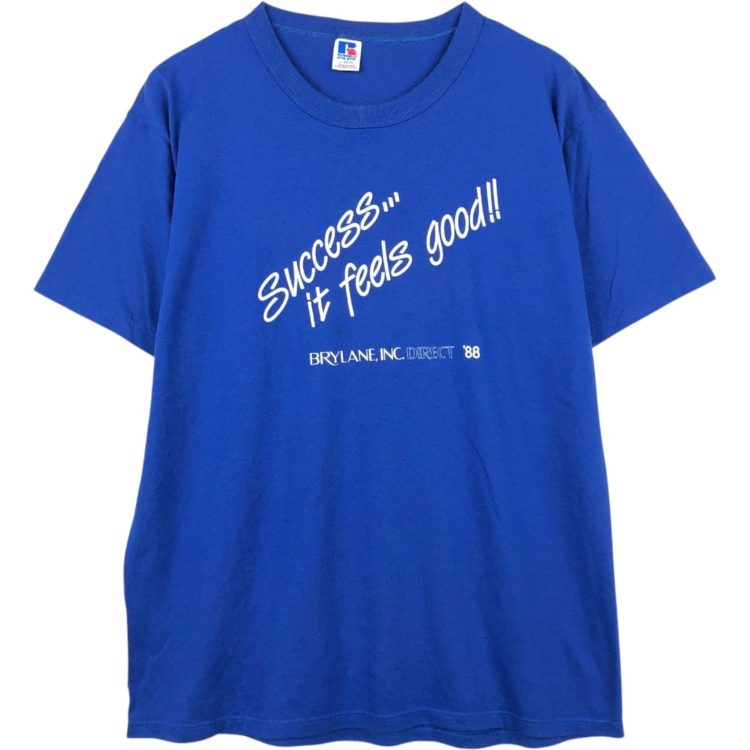 80'S Russell Message Print T-Shirt, Made in USA, Men's Size L (Equivalent), Vintage polyester blue type Vintage Second Hand