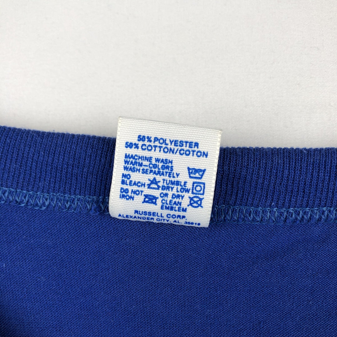 80'S Russell Message Print T-Shirt, Made in USA, Men's Size L (Equivalent), Vintage polyester blue type Vintage Second Hand
