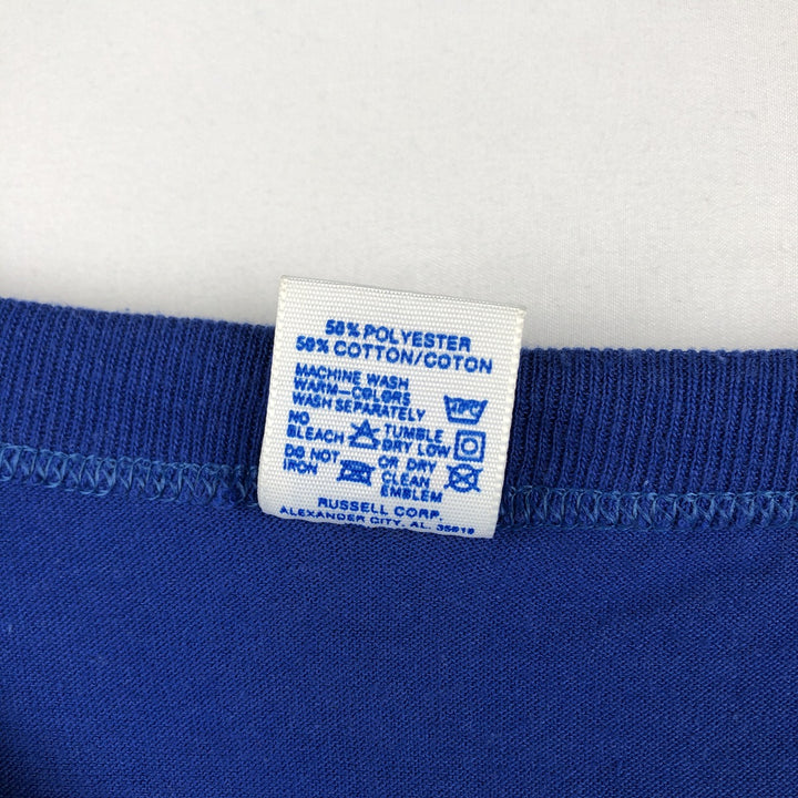 80'S Russell Message Print T-Shirt, Made in USA, Men's Size L (Equivalent), Vintage polyester blue type Vintage Second Hand