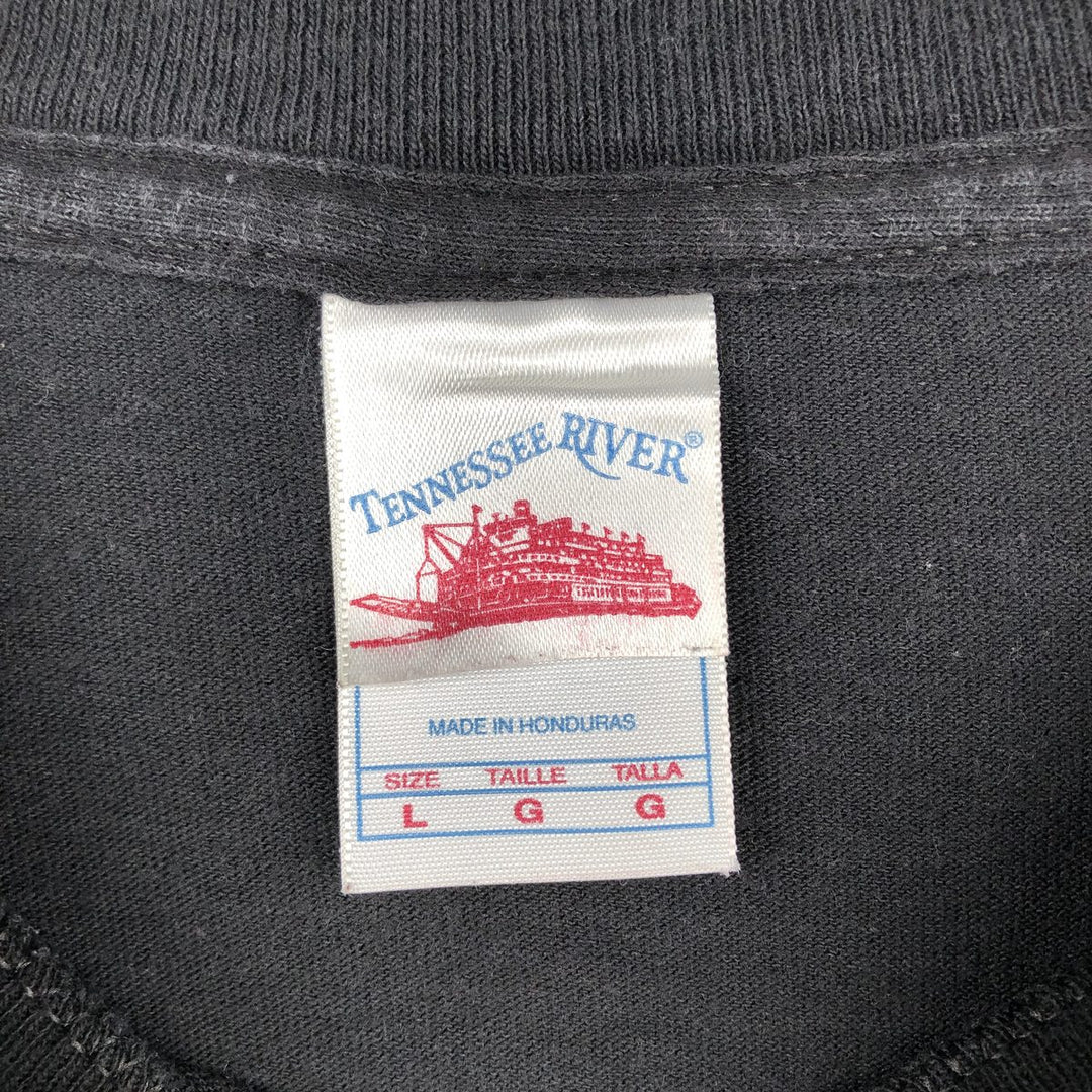 2000'S Tennessee River Fire Pattern Message Print T-Shirt (Men's Size L) cotton black type Vintage Second Hand