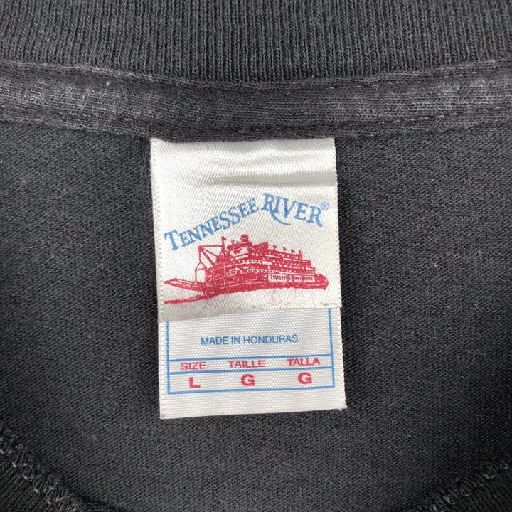 2000'S Tennessee River Fire Pattern Message Print T-Shirt (Men's Size L) cotton black type Vintage Second Hand