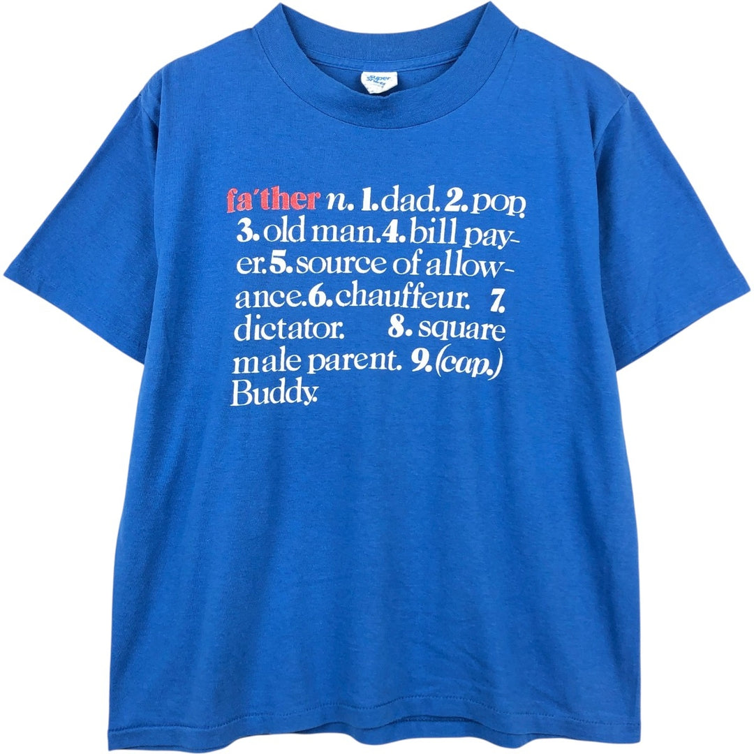 80s-90'S Super Shirt Message Print T-Shirt, Made in USA, Men's Size L (Equivalent), Vintage polyester blue type Vintage Second Hand