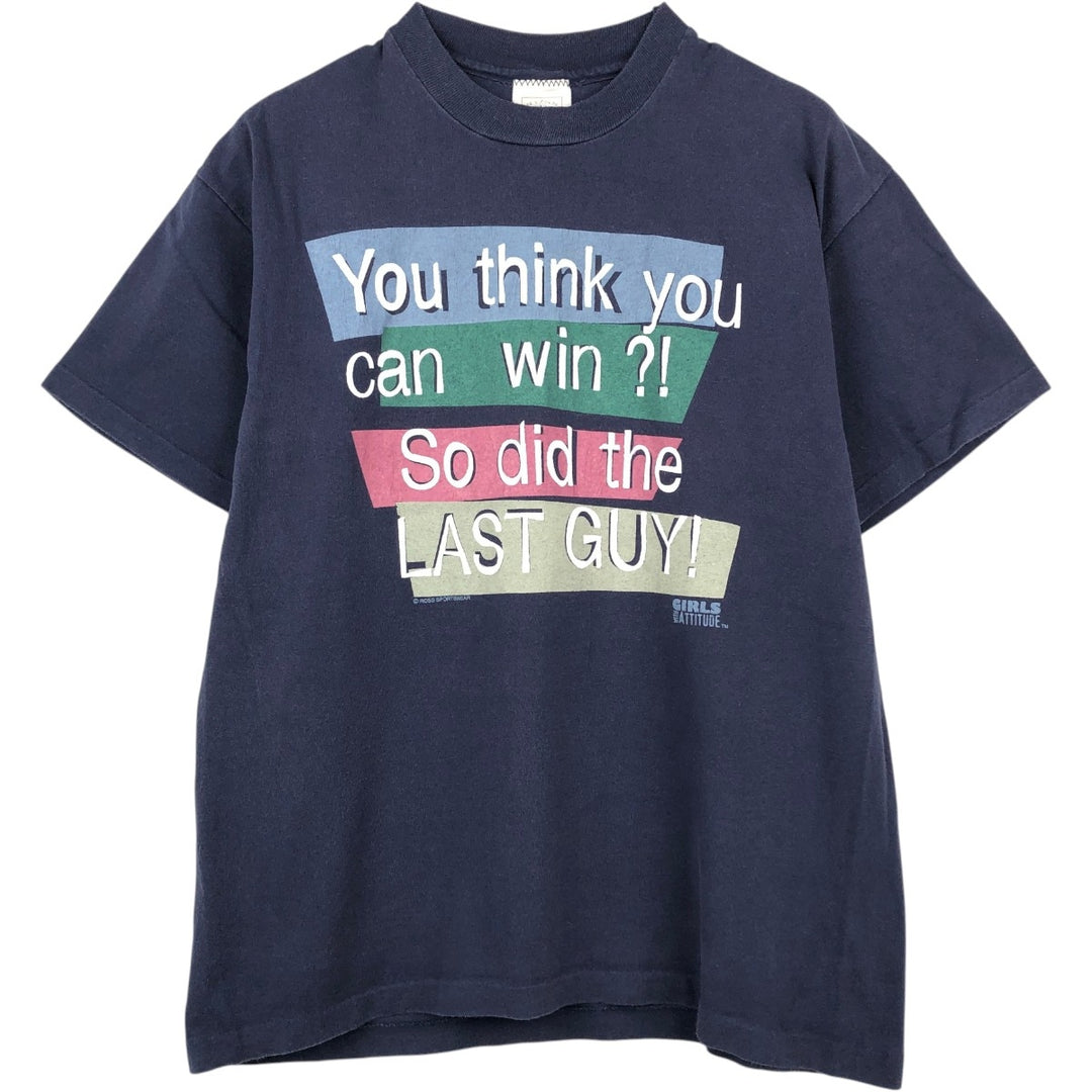 90'S ROSS SPORTSWEAR Message Print T-Shirt, Men's Size M (Equivalent), Vintage unclear navy blue type Vintage Second Hand
