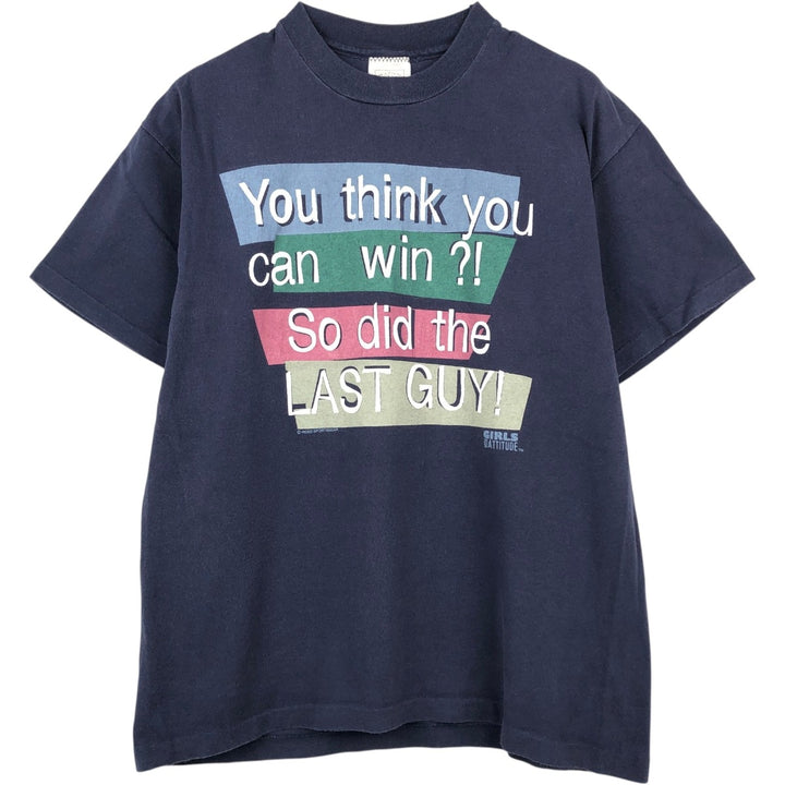 90'S ROSS SPORTSWEAR Message Print T-Shirt, Men's Size M (Equivalent), Vintage unclear navy blue type Vintage Second Hand