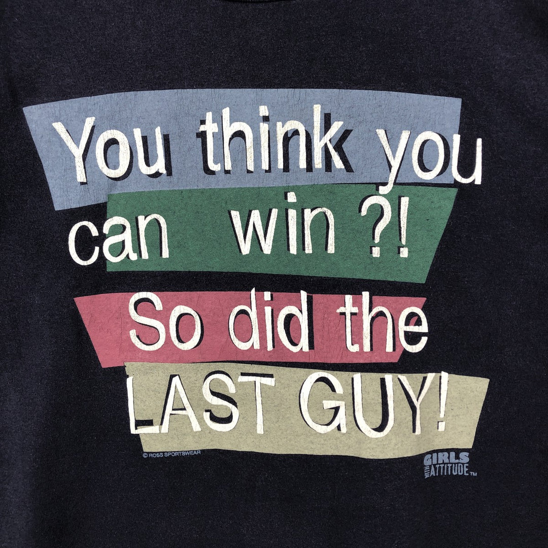 90'S ROSS SPORTSWEAR Message Print T-Shirt, Men's Size M (Equivalent), Vintage unclear navy blue type Vintage Second Hand