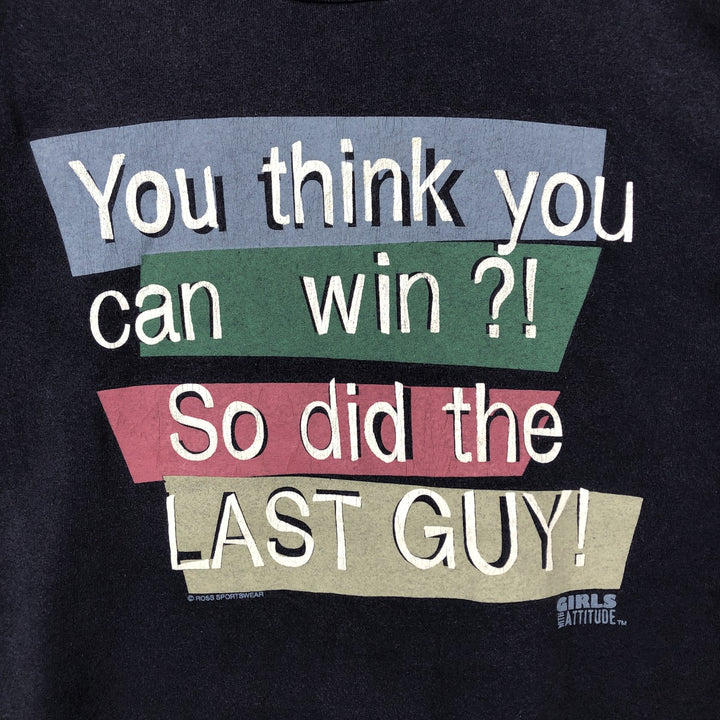 90'S ROSS SPORTSWEAR Message Print T-Shirt, Men's Size M (Equivalent), Vintage unclear navy blue type Vintage Second Hand