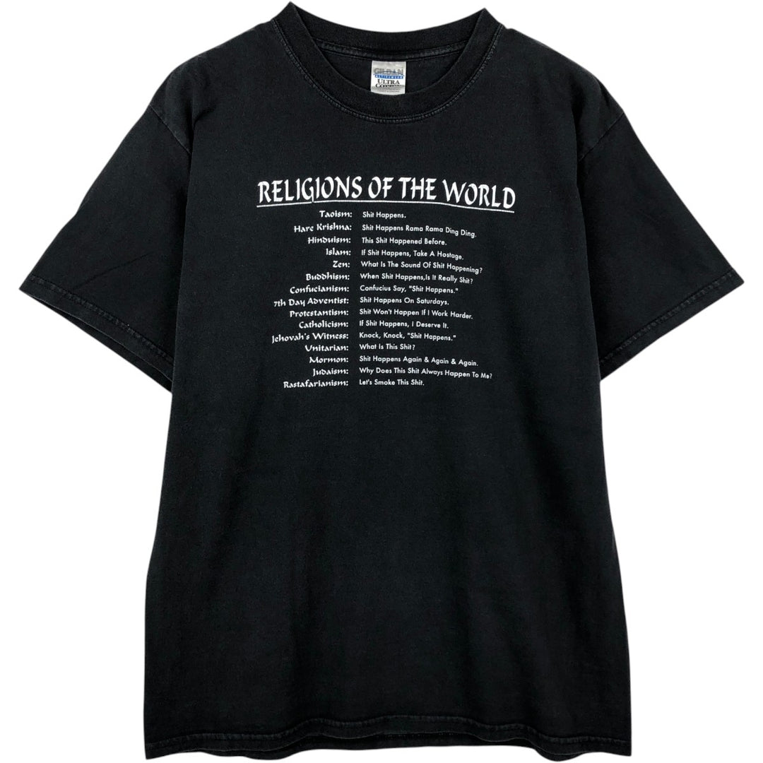 2000'S Gildan message print T-shirt, men's size L (approx.) cotton black type Vintage Second Hand