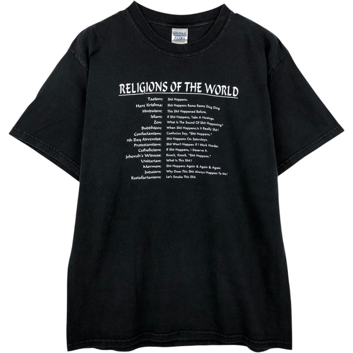 2000'S Gildan message print T-shirt, men's size L (approx.) cotton black type Vintage Second Hand