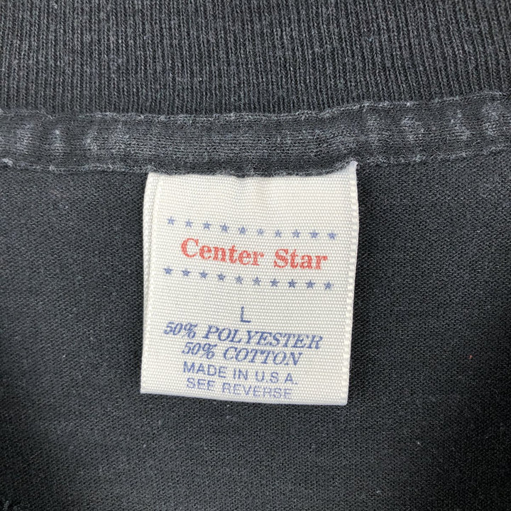 90'S Center Star Message Print T-Shirt, Made in USA, Men's Size L (Equivalent), Vintage polyester black type Vintage Second Hand