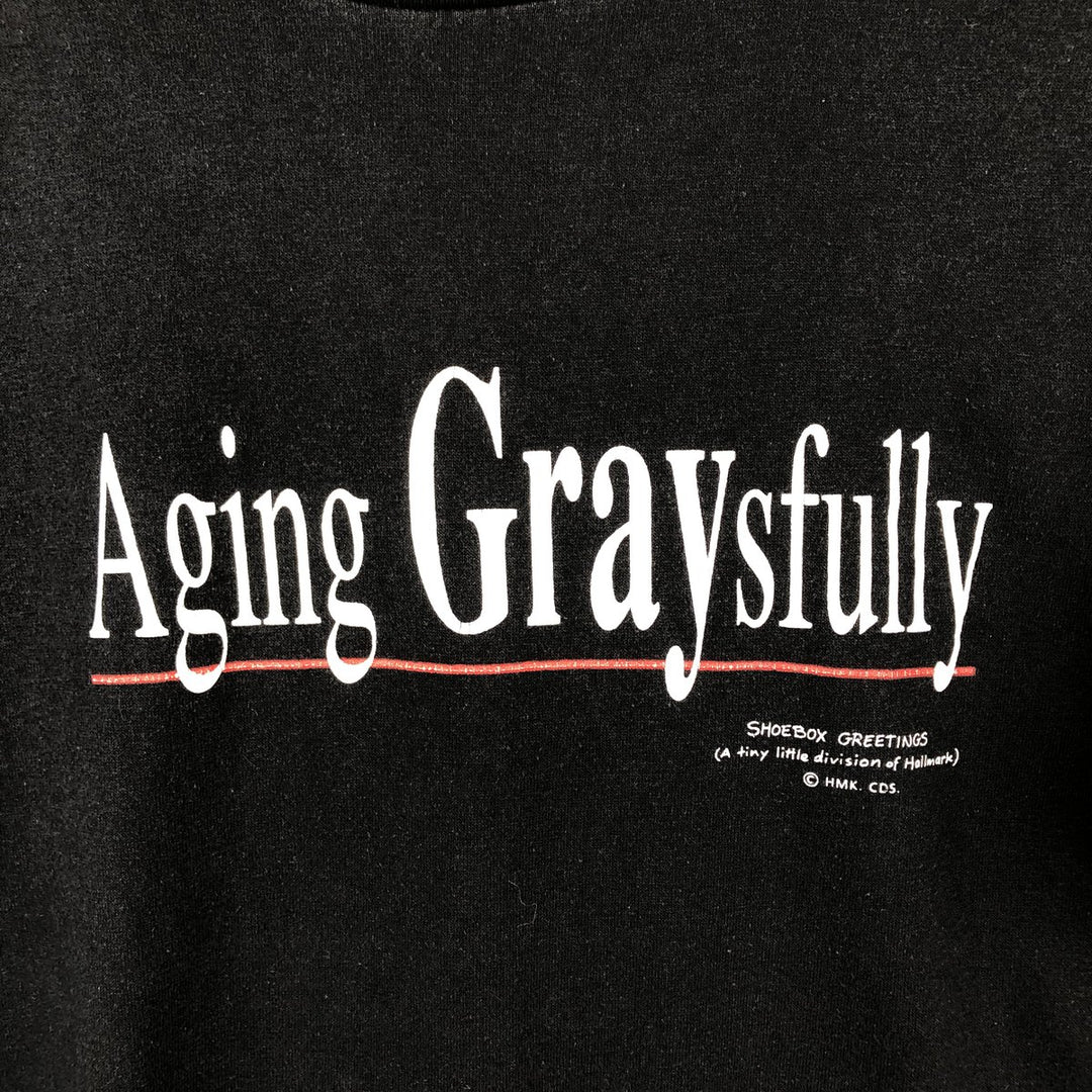 90'S Center Star Message Print T-Shirt, Made in USA, Men's Size L (Equivalent), Vintage polyester black type Vintage Second Hand