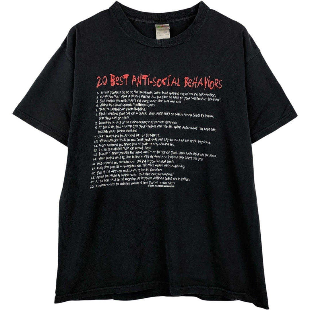 2000'S Fruit of the Loom message print T-shirt, men's size L (approx.) cotton black type Vintage Second Hand