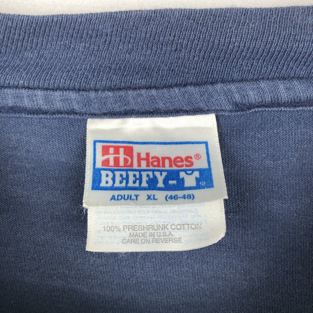 90'S Hanes BEEFY-T Message Print T-Shirt Made in USA Men's XL Vintage cotton navy blue type Vintage Second Hand