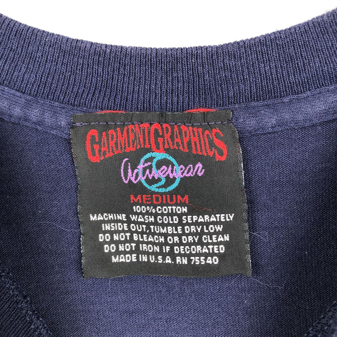 80s-90'S Garment Graphics Activewear Message Print T-Shirt, Made in USA, Men's Size M (Equivalent), Vintage cotton navy blue type Vintage Second Hand