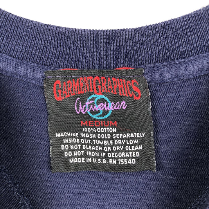 80s-90'S Garment Graphics Activewear Message Print T-Shirt, Made in USA, Men's Size M (Equivalent), Vintage cotton navy blue type Vintage Second Hand