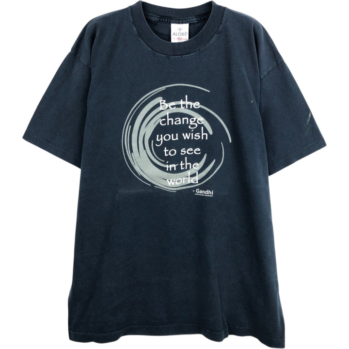 90'S ALORE Message Print T-Shirt, Made in USA, Men's Size L (Equivalent), Vintage cotton navy blue type Vintage Second Hand