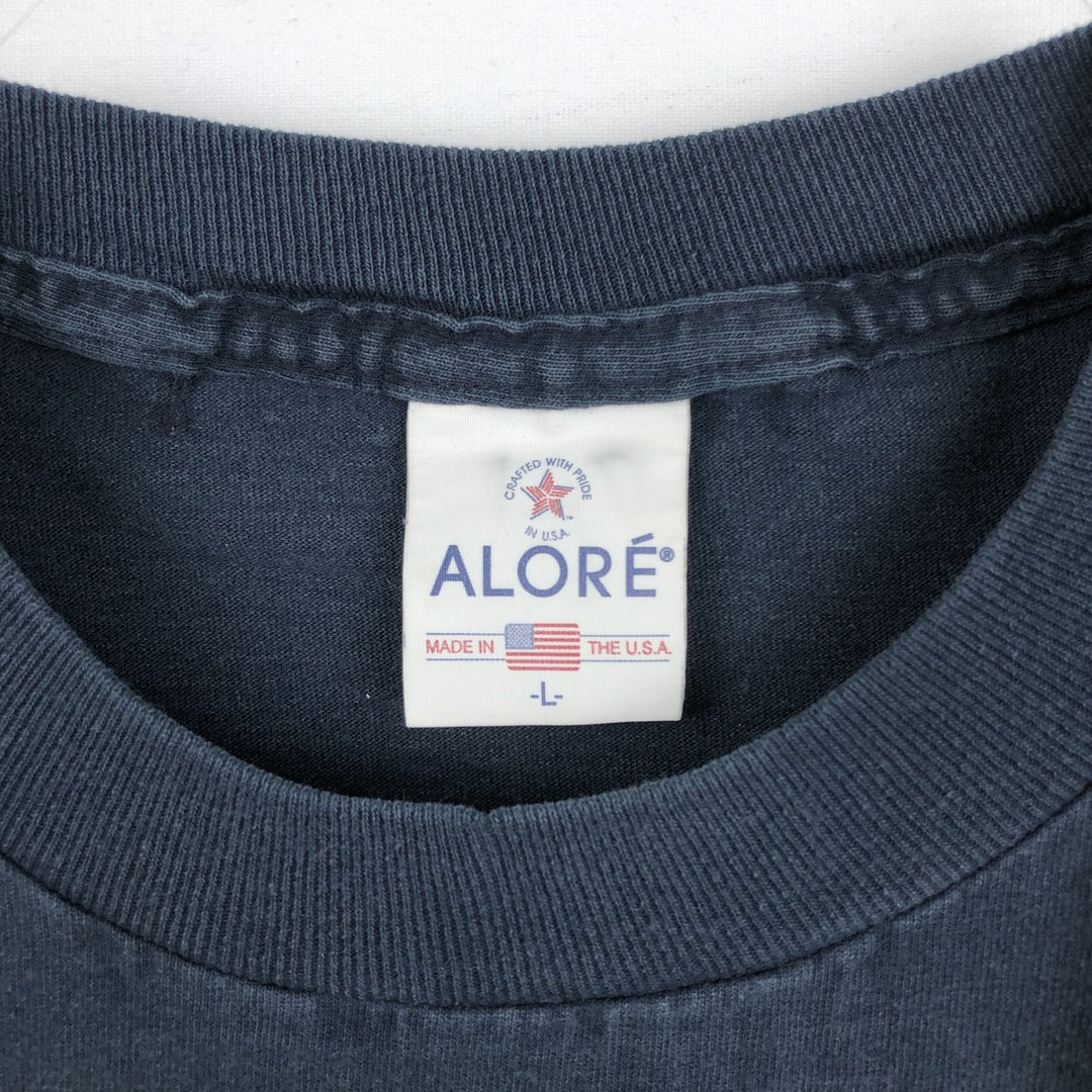 90'S ALORE Message Print T-Shirt, Made in USA, Men's Size L (Equivalent), Vintage cotton navy blue type Vintage Second Hand
