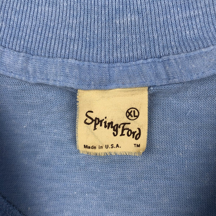 70s-80'S Springford Message Print T-Shirt, Made in USA, Men's XL equivalent, Vintage polyester Blue type light blue Vintage Second Hand