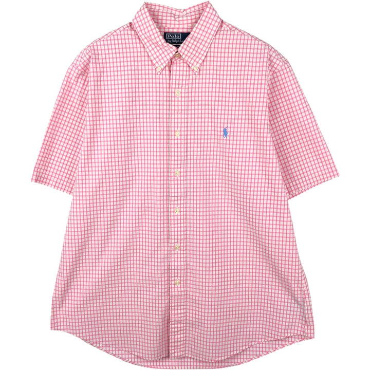 POLO by Ralph Lauren CUSTOM FIT Gingham Check Short Sleeve Button Down Check Shirt Men's XL cotton pink type Vintage Second Hand