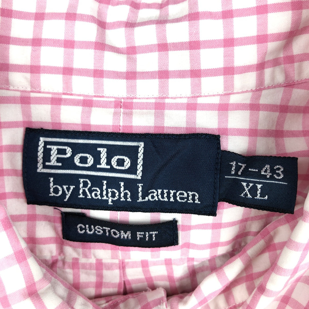 POLO by Ralph Lauren CUSTOM FIT Gingham Check Short Sleeve Button Down Check Shirt Men's XL cotton pink type Vintage Second Hand