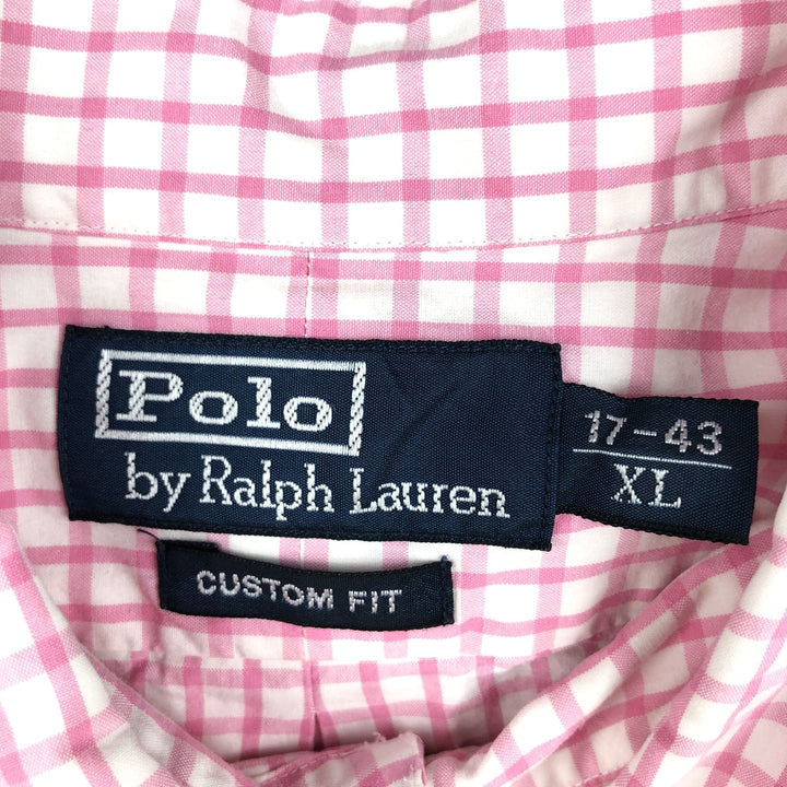 POLO by Ralph Lauren CUSTOM FIT Gingham Check Short Sleeve Button Down Check Shirt Men's XL cotton pink type Vintage Second Hand