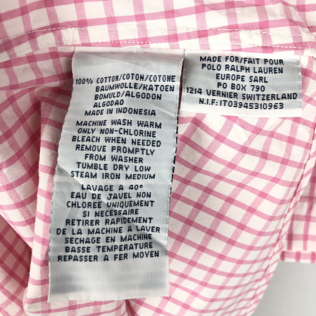 POLO by Ralph Lauren CUSTOM FIT Gingham Check Short Sleeve Button Down Check Shirt Men's XL cotton pink type Vintage Second Hand