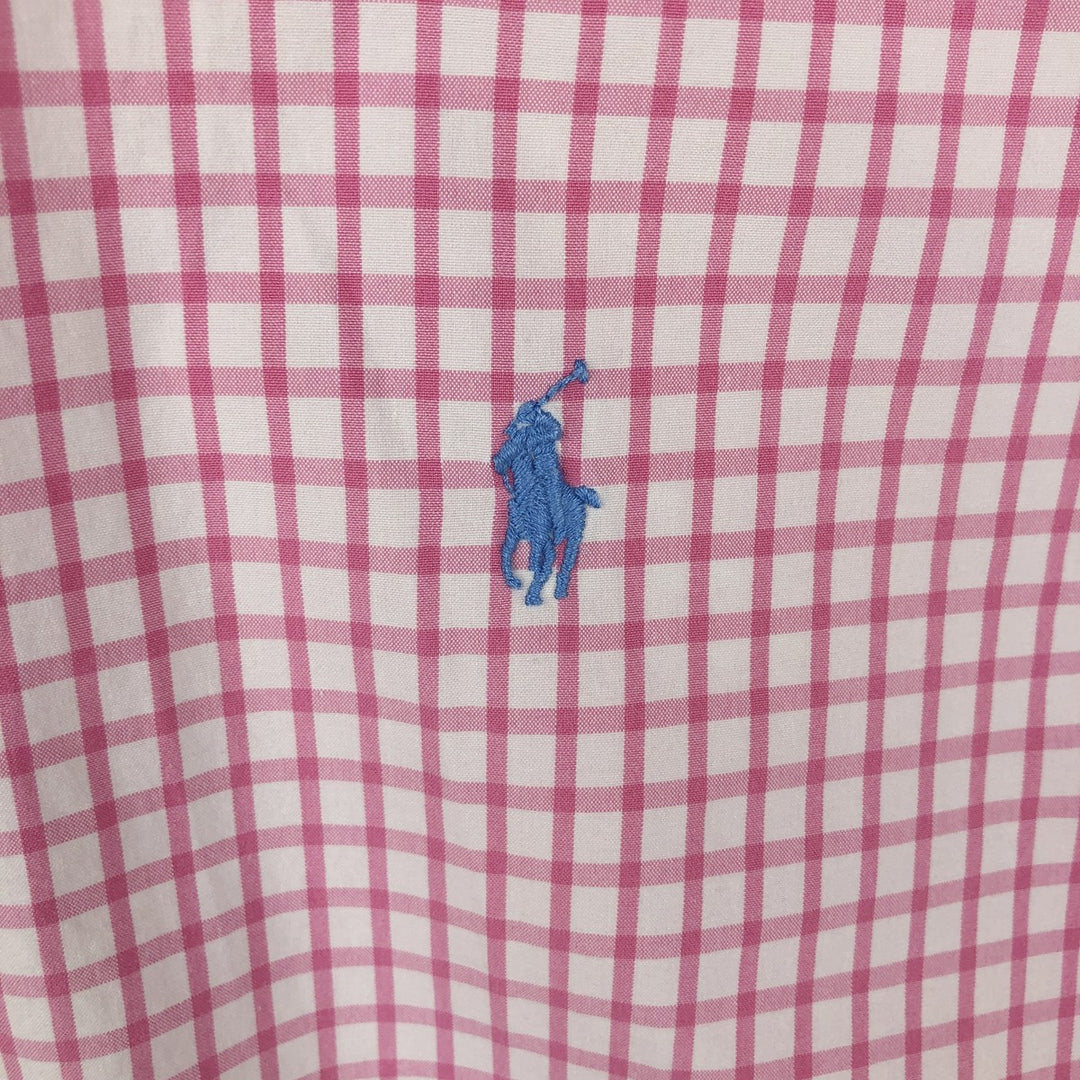 POLO by Ralph Lauren CUSTOM FIT Gingham Check Short Sleeve Button Down Check Shirt Men's XL cotton pink type Vintage Second Hand