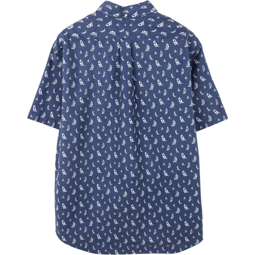 Ralph Lauren SLIM FIT Slim Fit All-Over Print Short-Sleeve Button-Down Shirt, Men's Size XXL (approx.) cotton navy blue type Vintage Second Hand