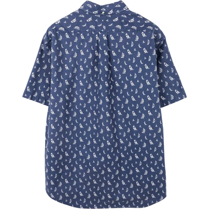 Ralph Lauren SLIM FIT Slim Fit All-Over Print Short-Sleeve Button-Down Shirt, Men's Size XXL (approx.) cotton navy blue type Vintage Second Hand