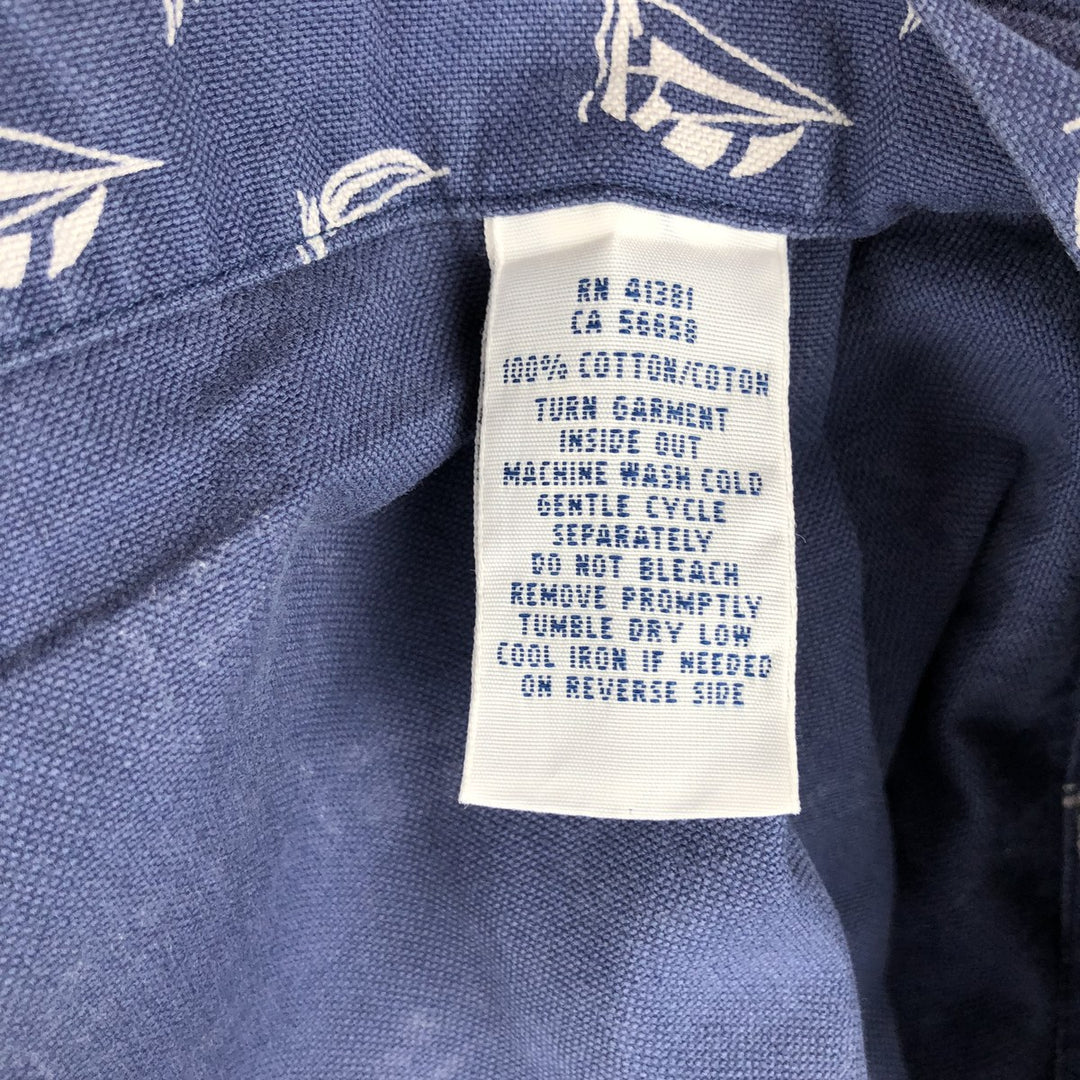 Ralph Lauren SLIM FIT Slim Fit All-Over Print Short-Sleeve Button-Down Shirt, Men's Size XXL (approx.) cotton navy blue type Vintage Second Hand