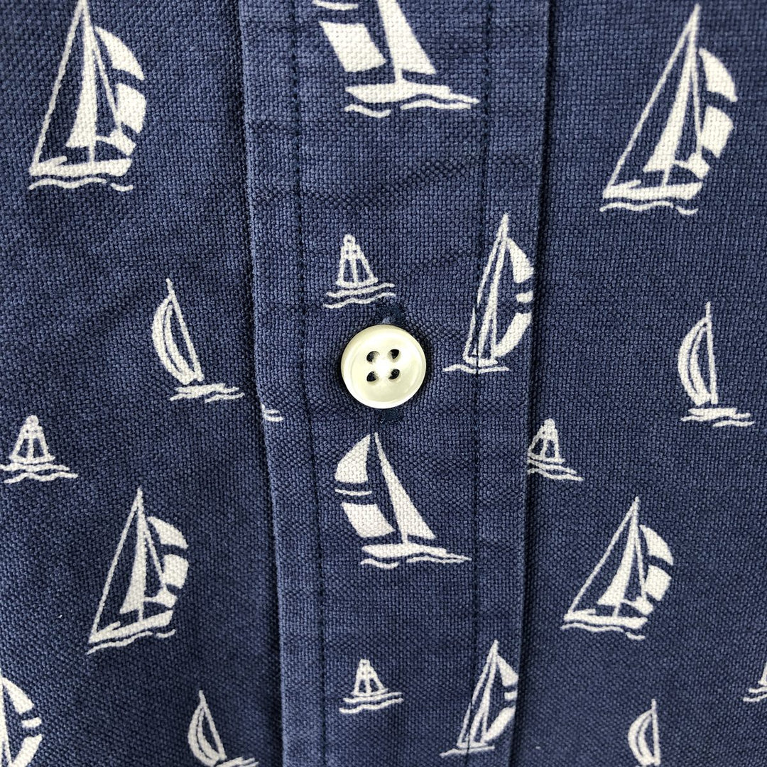 Ralph Lauren SLIM FIT Slim Fit All-Over Print Short-Sleeve Button-Down Shirt, Men's Size XXL (approx.) cotton navy blue type Vintage Second Hand