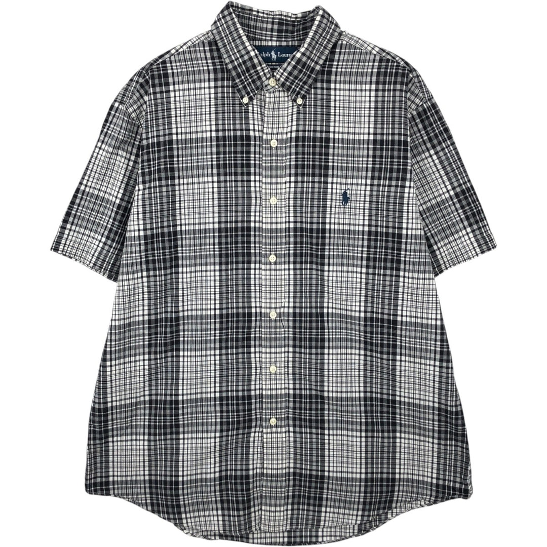 Ralph Lauren CUSTOM FIT short sleeve button down check shirt men's XL size cotton black type Vintage Second Hand