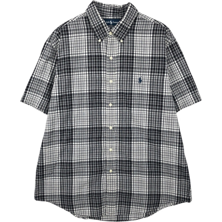 Ralph Lauren CUSTOM FIT short sleeve button down check shirt men's XL size cotton black type Vintage Second Hand