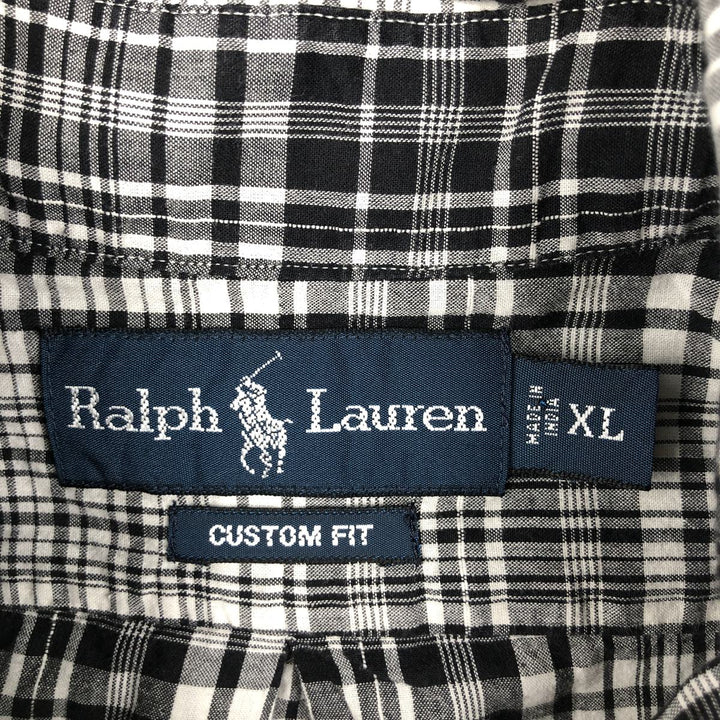 Ralph Lauren CUSTOM FIT short sleeve button down check shirt men's XL size cotton black type Vintage Second Hand