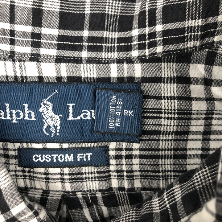 Ralph Lauren CUSTOM FIT short sleeve button down check shirt men's XL size cotton black type Vintage Second Hand